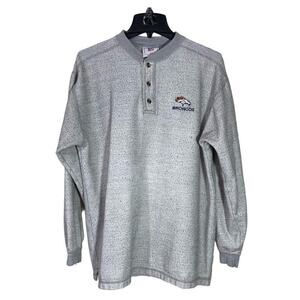 NFL Denver Broncos Sweatshirt Mens Medium Gray Long Sleeve Henley Team Apparel
